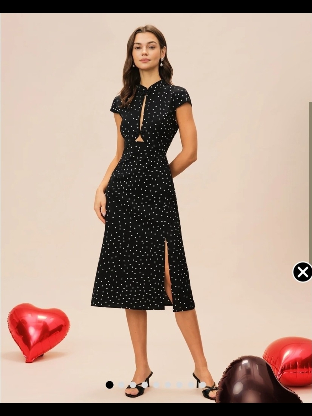 RIHOAS Black Polka Dot Midi Dress with Front Cutout